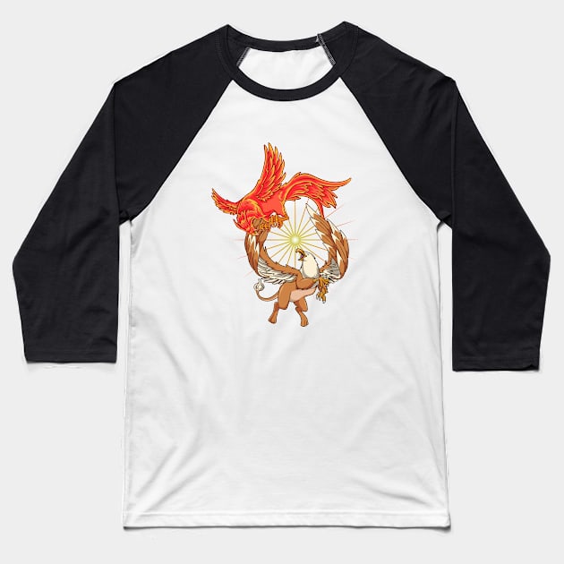 Animals of mythology - phoenix vs griffin Baseball T-Shirt by Modern Medieval Design